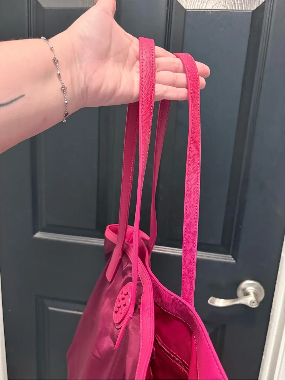 Tory Burch Plum Tote with Pink Trim